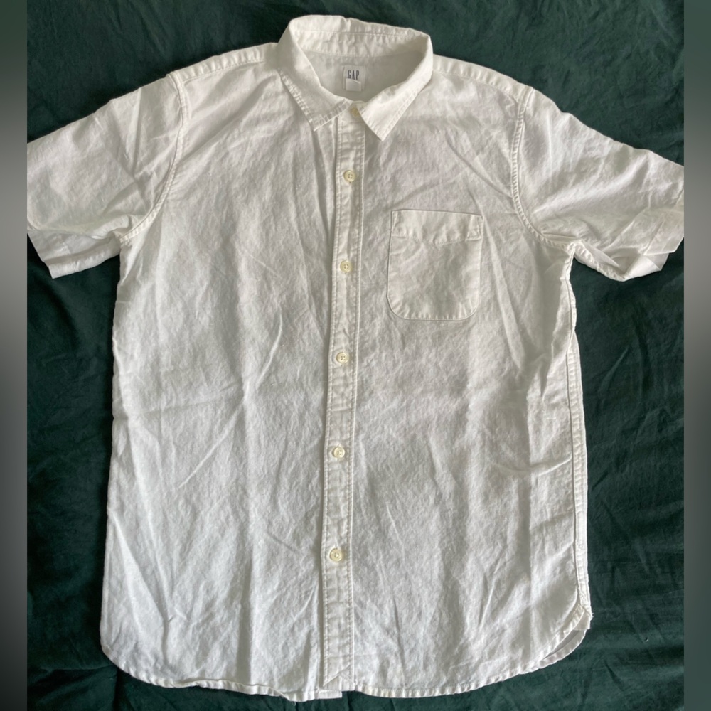 GAP Kids White Casual Button Down Shirt Linen/Cotton, Boy’s XXL